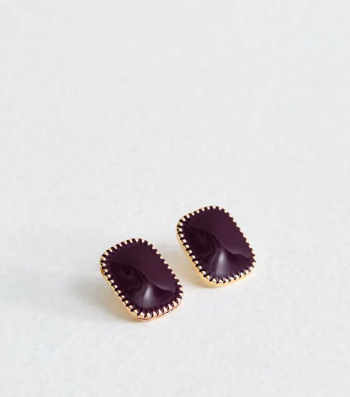 Dark Burgundy Enamel Rectangle Stud Earrings