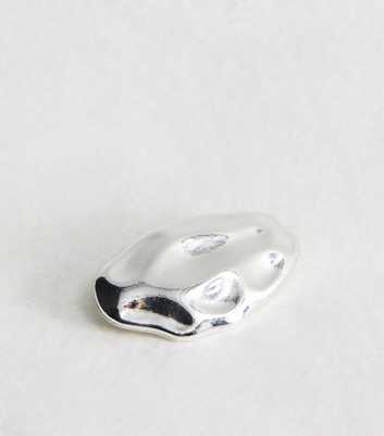 Silver Tone Beaten Abstract Oval Brooch