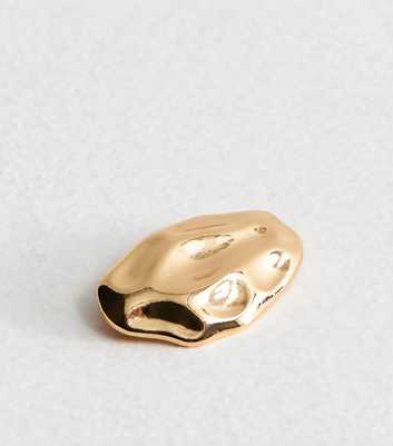 Gold Tone Beaten Abstract Oval Brooch