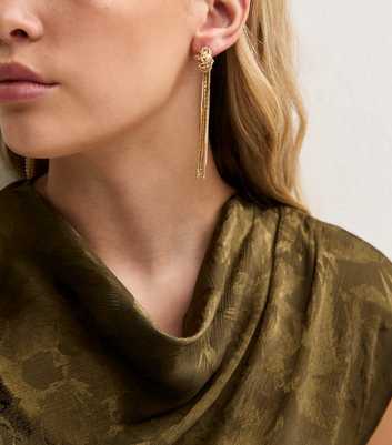 Gold Tone Diamante Knot Tassle Drop Earrings