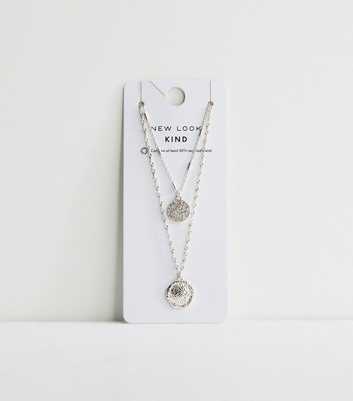 Silver Tone Two Layer Diamante Beaten Circle Necklace