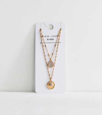 Gold Tone 2 Layer Diamante Beaten Circle Necklace