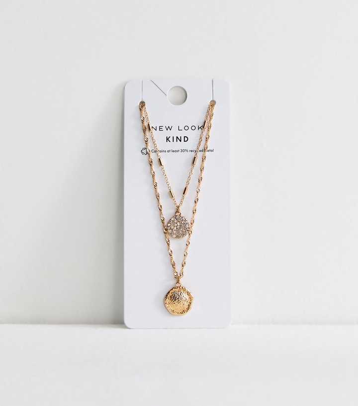 Gold Tone 2 Layer Diamant?� Beaten Circle Necklace