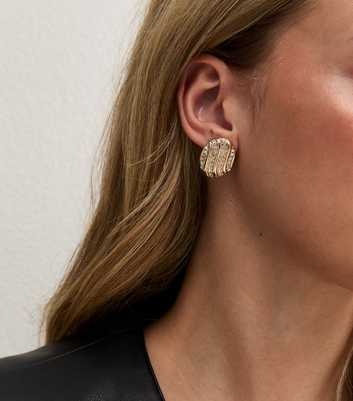 Gold Tone Diamante Oval Stud Earrings