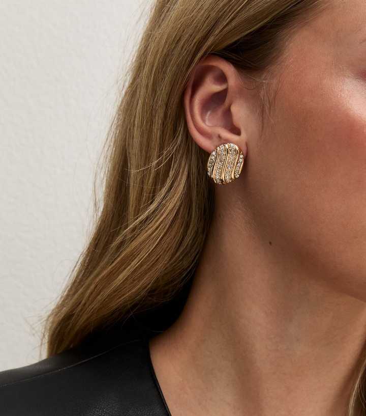 Gold Tone Diamante Oval Stud Earrings