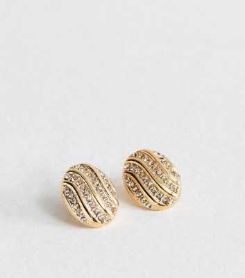 Gold Tone Diamante Oval Stud Earrings