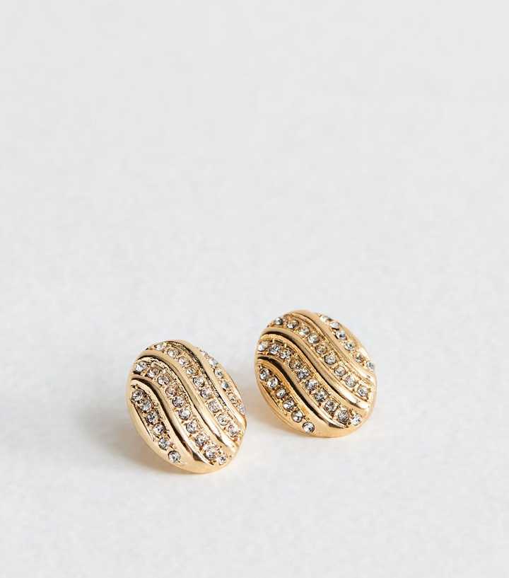 Gold Tone Diamante Oval Stud Earrings