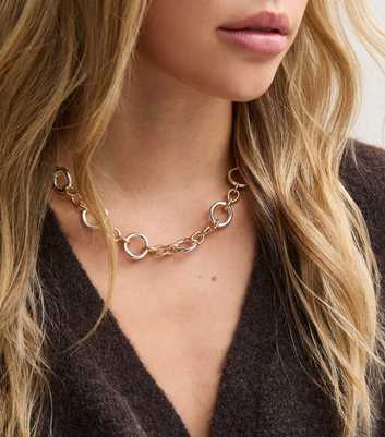 Mixed Metal Oval Link Chain Necklace
