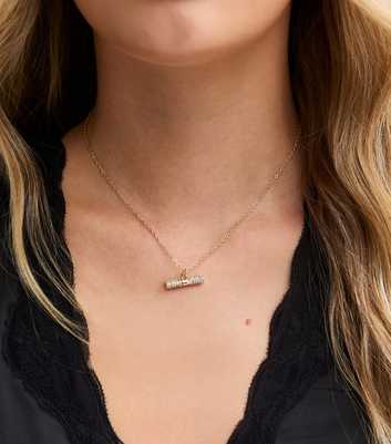Gold Tone Diamante T Bar Pendant Necklace