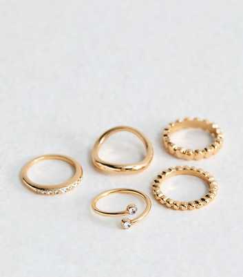 Pack of 5 Gold Tone Textured Diamant?� Rings