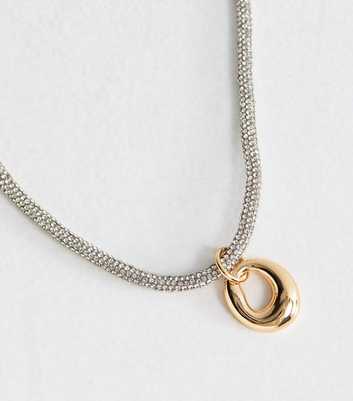 Gold Tone Chunky Diamante Rope Oval Pendant Necklace