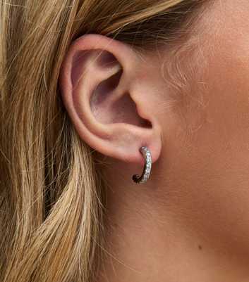 Silver Tone Cubic Zirconia Mini Hoop Earrings