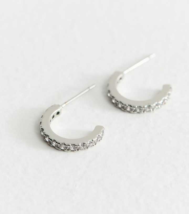 Silver Tone Cubic Zirconia Mini Hoop Earrings
