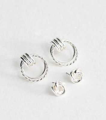 Pack of 2 Silver Tone Knot Stud and Hoop Earrings