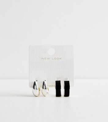 Pack of 2 Silver Tone Teardrop and Croc Embossed Hoop Earrings