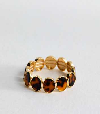 Gold Tone Brown Tortoiseshell Stretch Bracelet