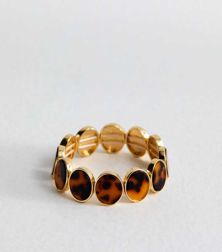 Gold Tone Brown Tortoiseshell Stretch Bracelet