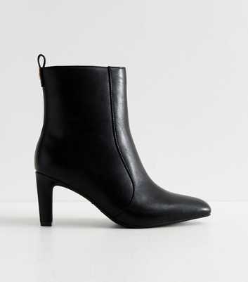 Black Faux Leather Chisel Toe Ankle Boots