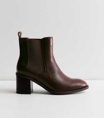 Wide Fit Dark Brown Block Heel Chelsea Ankle Boots