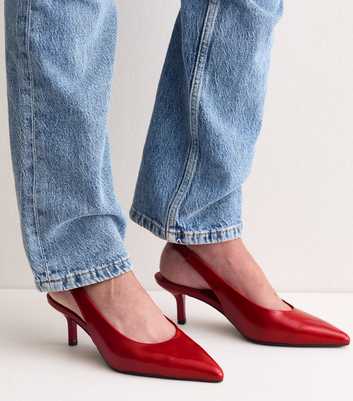 Bright Red Patent Faux Leather Slingback Heels