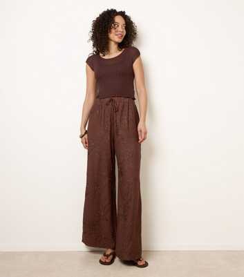 Blue Vanilla Dark Brown Embroidered Wide Leg Trousers
