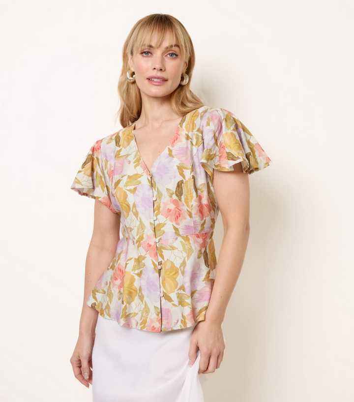 Blue Vanilla Multicoloured Floral Flutter Sleeve Blouse