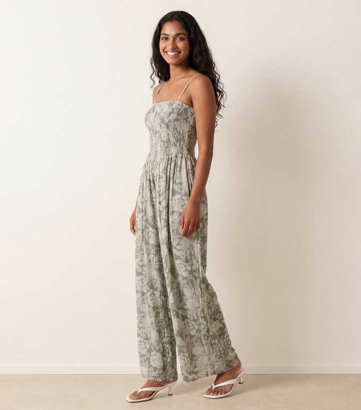 Blue Vanilla Light Green Shirred Wide Leg Jumpsuit