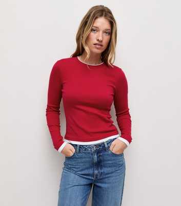Bright Red Cotton Rich Double Layer Long Sleeve Top