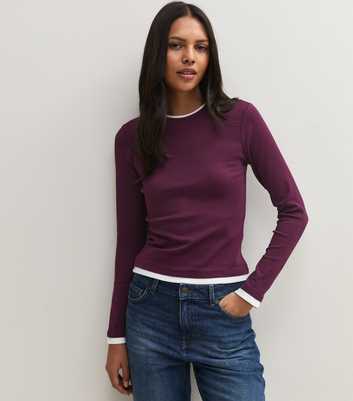 Dark Burgundy Cotton Rich Double Layer Long Sleeve Top