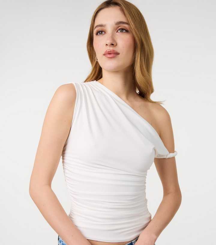 Pink Vanilla Off White Asymmetric Twisted Strap Top