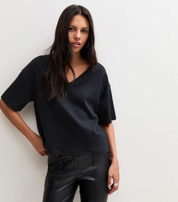 Premium Black Heavyweight Cotton V-Neck T-Shirt