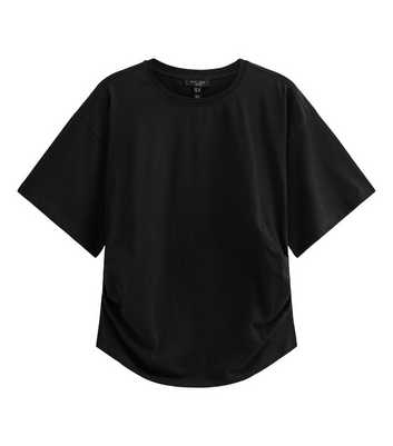 Curves Black Ruched Sides Corset Waist T-Shirt