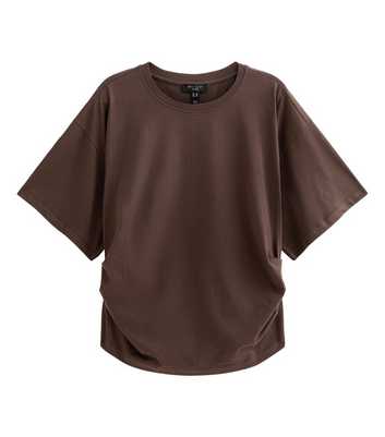 Curves Dark Brown Ruched Sides Corset Waist T-Shirt
