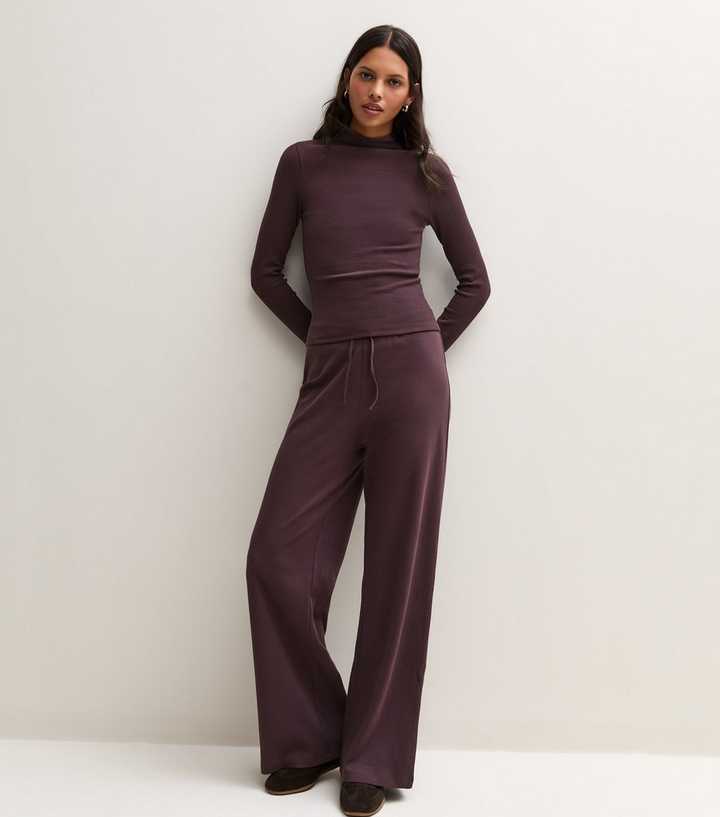 Premium Cotton Rich Dark Brown Wide Leg Trousers