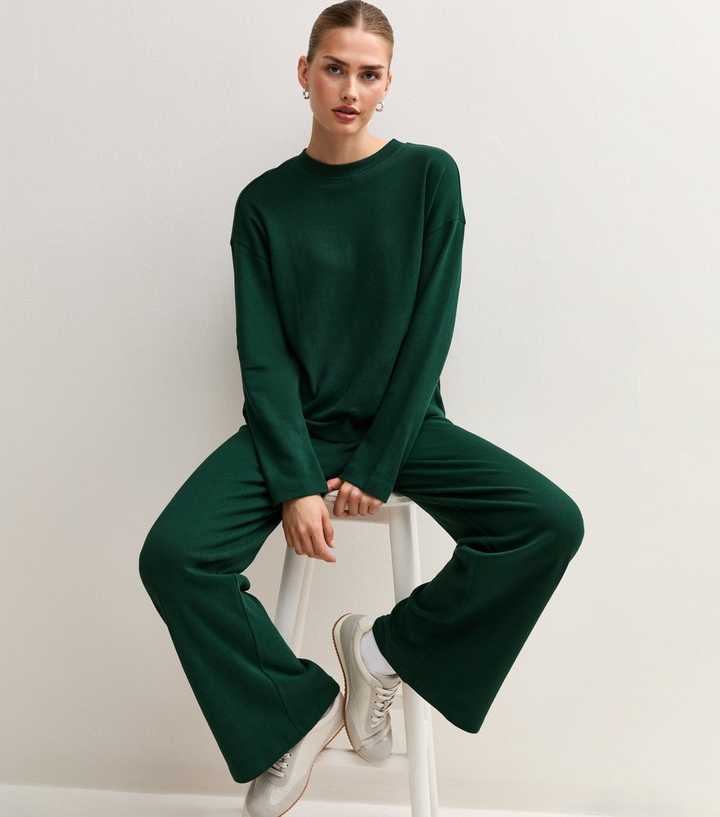 Premium Dark Green Cotton Rich Wide Leg Trousers