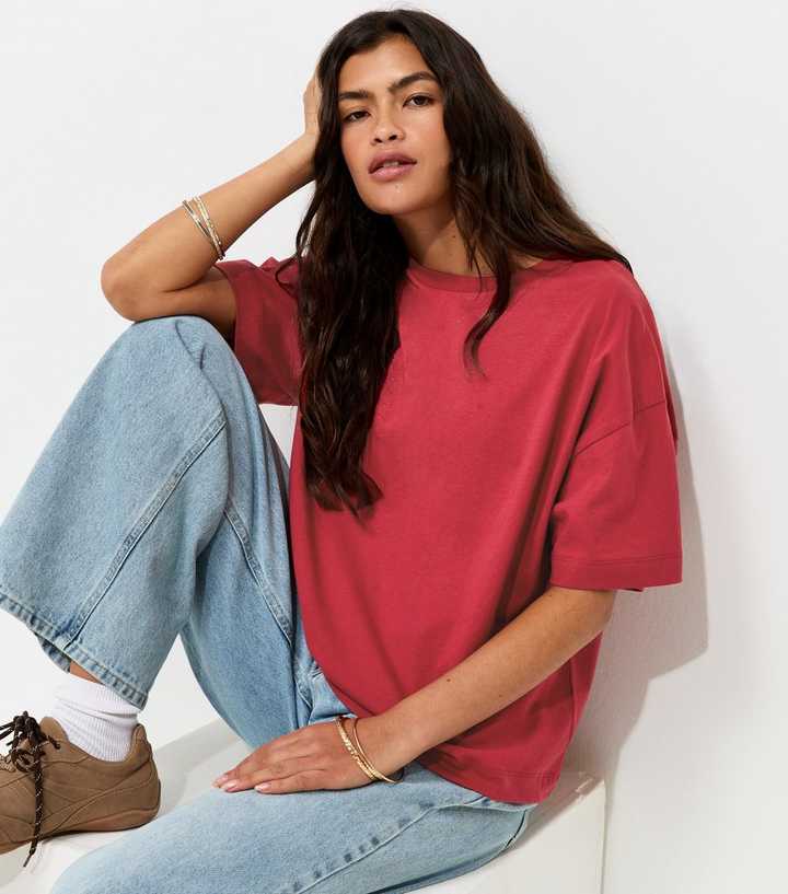 Bright Red Cotton Oversized Boxy T-Shirt