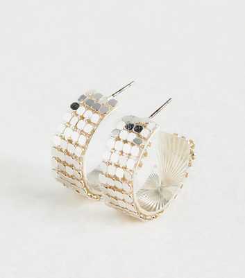 Silver Tone Metal Mesh Chunky Hoop Earrings