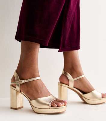 Gold Faux Leather Platform Sole Sandals