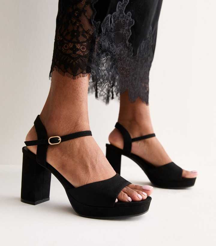 Black Faux Suede Platform Sole Sandals