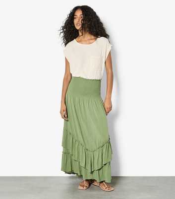 Apricot Light Green Shirred 2-in-1 Midaxi Skirt Dress