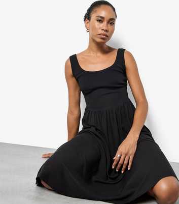Apricot Black Scoop Neck Contrast Skirt Midi Dress