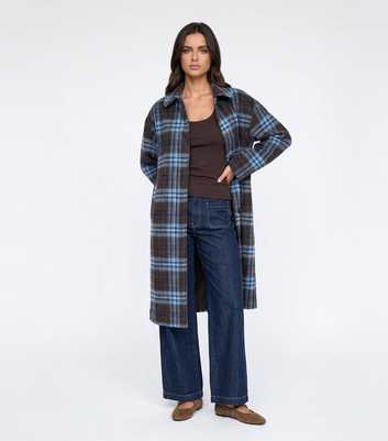 Urban Bliss Blue Check Collared Longline Coat