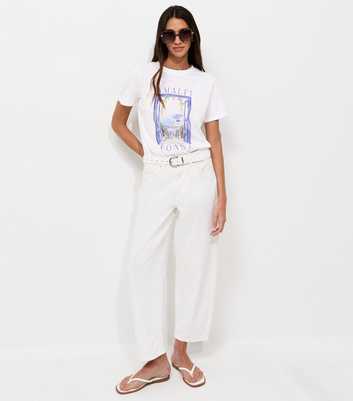 White Cotton Amalfi Coast Print Relaxed Fit T-Shirt