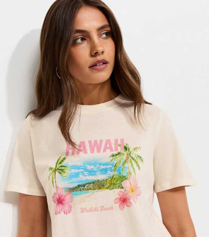 Off White Cotton Hawaii Print Relaxed T-Shirt