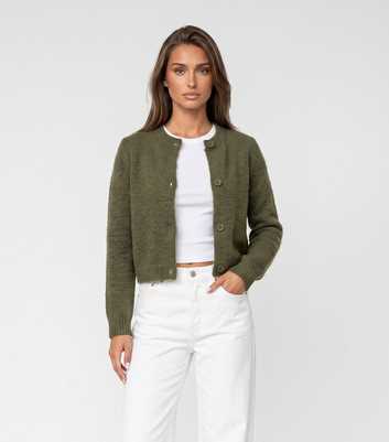 Urban Bliss Light Khaki Knitted Cropped Cardigan