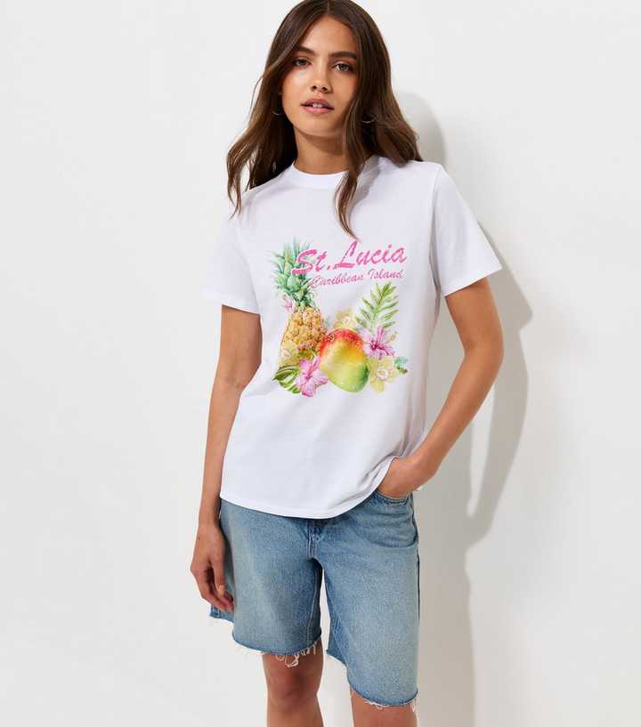 White Cotton St Lucia Short Sleeve T-Shirt