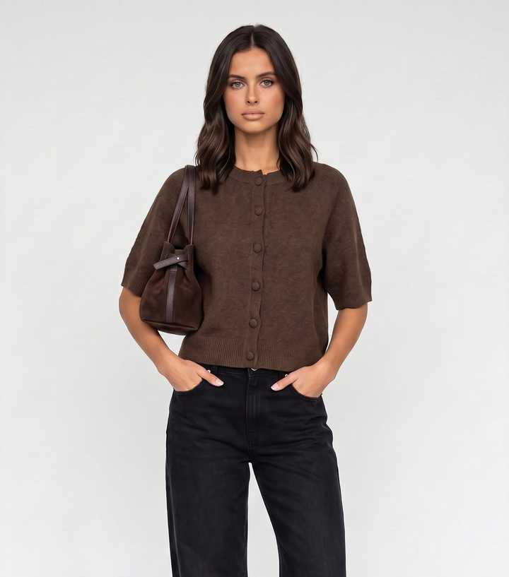 Urban Bliss Brown Short Sleeve Knitted Cardigan