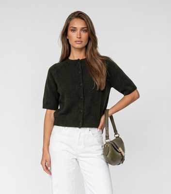 Urban Bliss Khaki Short Sleeve Knitted Cardigan