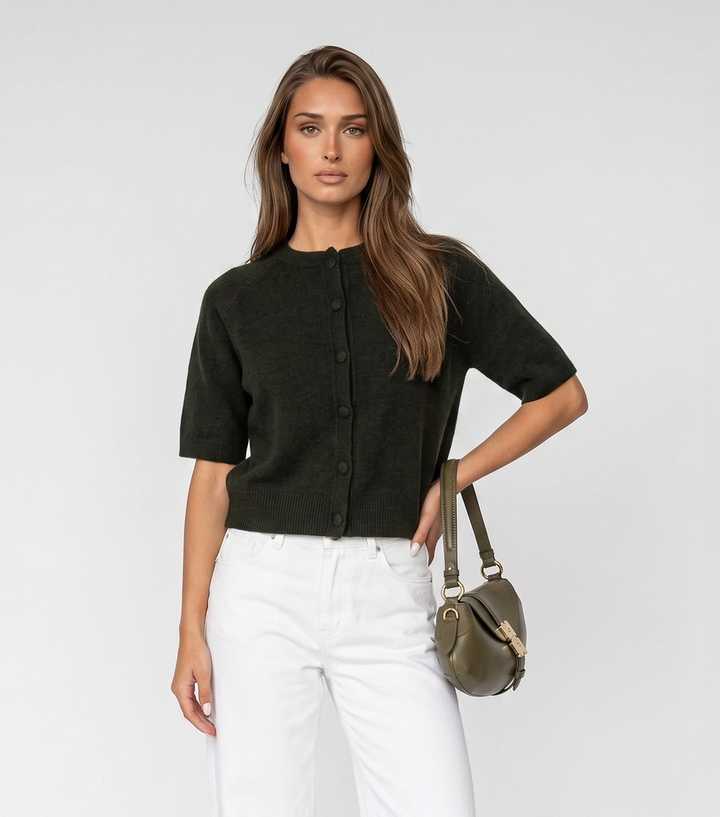 Urban Bliss Khaki Short Sleeve Knitted Cardigan