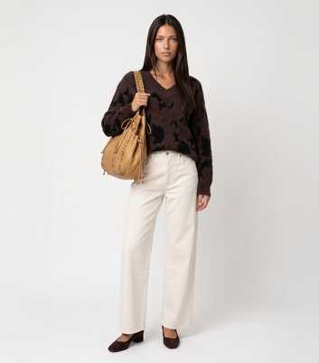 Urban Bliss Brown Animal Print Pattern V Neck Jumper